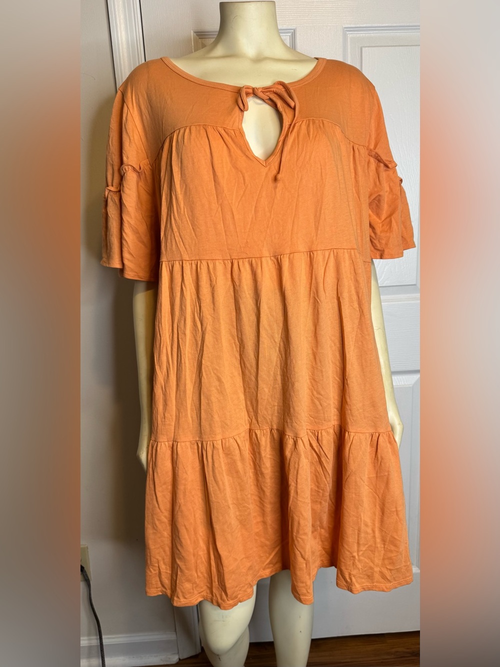 J.Crew Tiered Jersey Knit  Neck A-Line Mini Dress Orange  3X